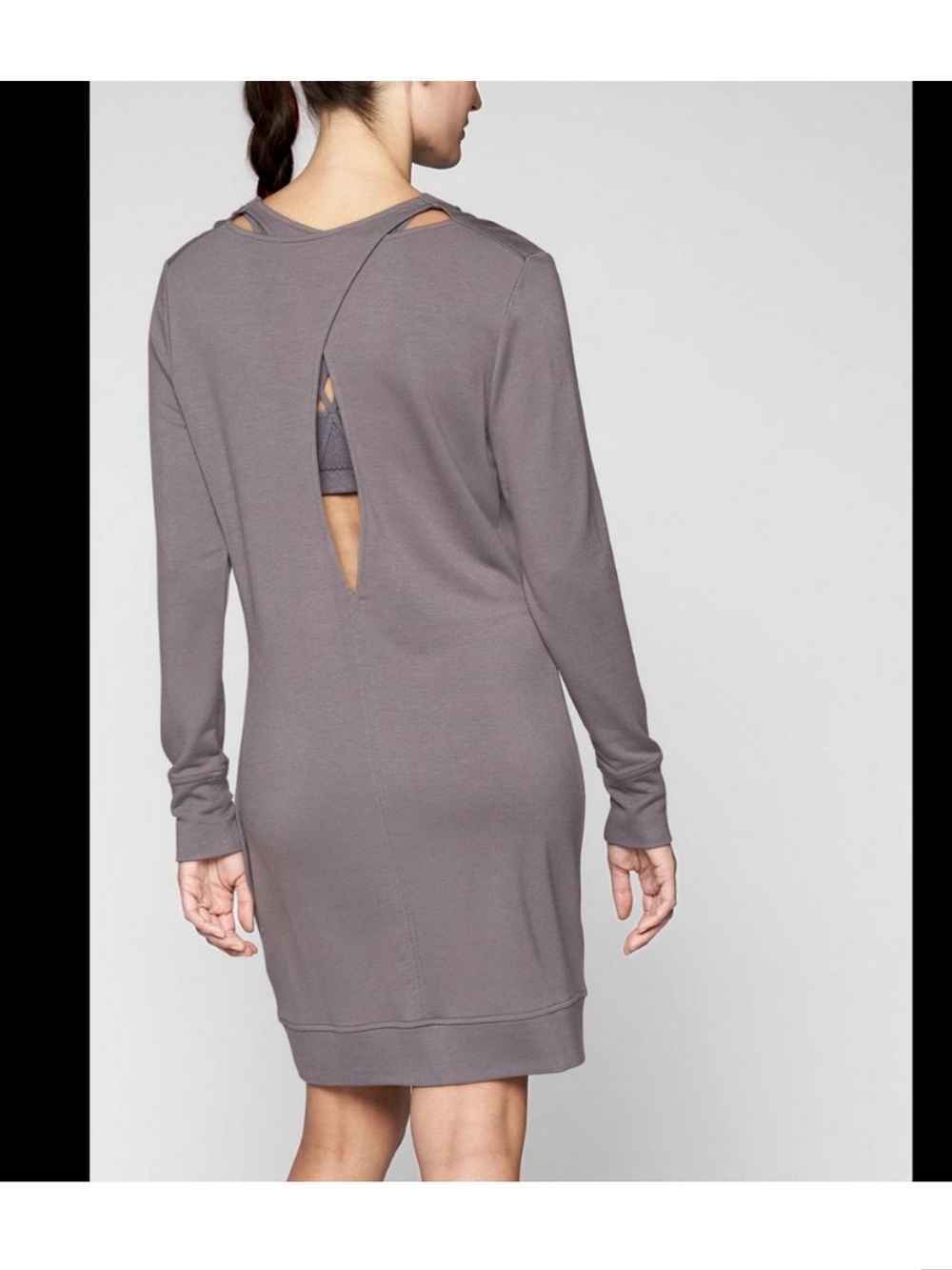 Athleta Silver Bells Back Cutout Beyond Soft Nirvana Go-To Dress Gray Sz Small